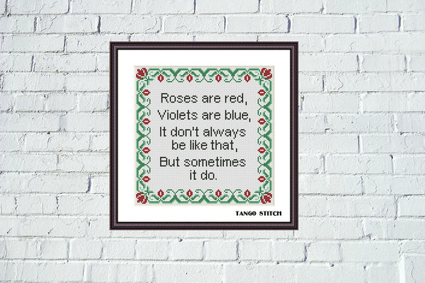 Roses are red vintage funny quote cross stitch pattern