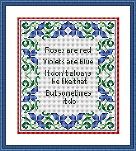 Roses are red vintage funny quote cross stitch pattern