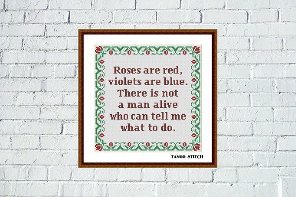 Roses are red meme funny cross stitch embroidery pattern