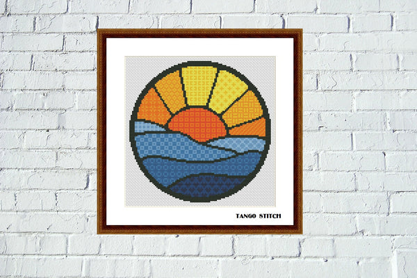 Sea sunset landscape cross stitch hand embroidery pattern - Tango Stitch