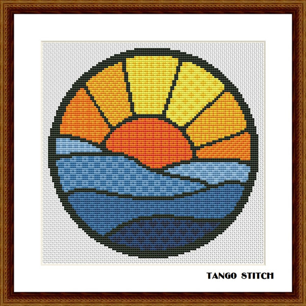 Sea sunset landscape cross stitch hand embroidery pattern - Tango Stitch