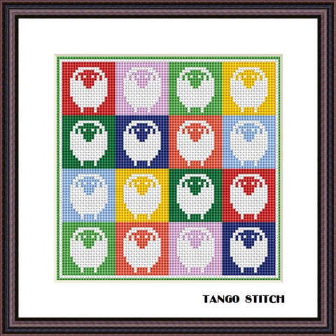 Sheep Pop Art rainbow nursery cross stitch pattern