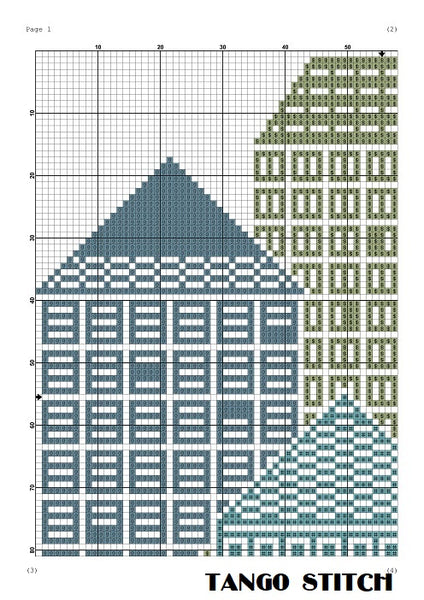 Skyscraper houses silhouette abstract cross stitch embroidery