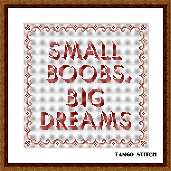 Small boobs big dreams funny cross stitch pattern