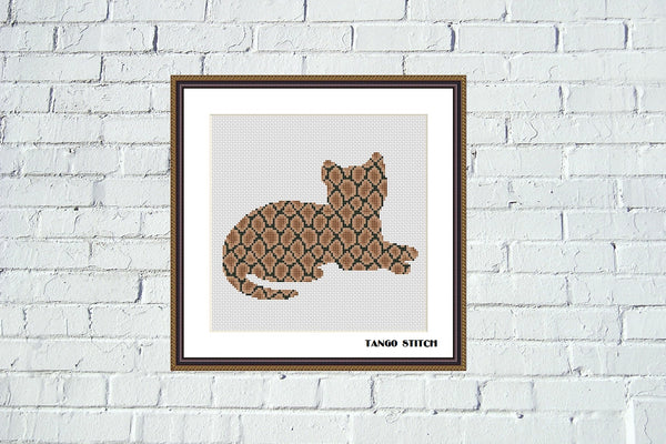 Snake print cat cross stitch pattern