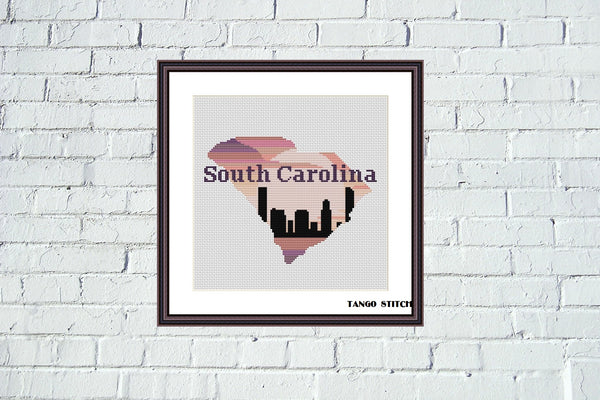 South Carolina USA state map skyline cross stitch pattern, Tango Stitch