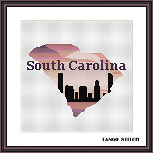 South Carolina USA state map skyline cross stitch pattern, Tango Stitch