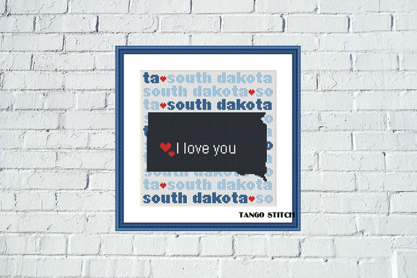 South Dakota state map silhouette art typography cross stitch pattern