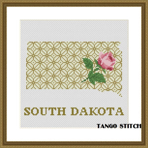 South Dakota state map ornament rose silhouette cross stitch pattern