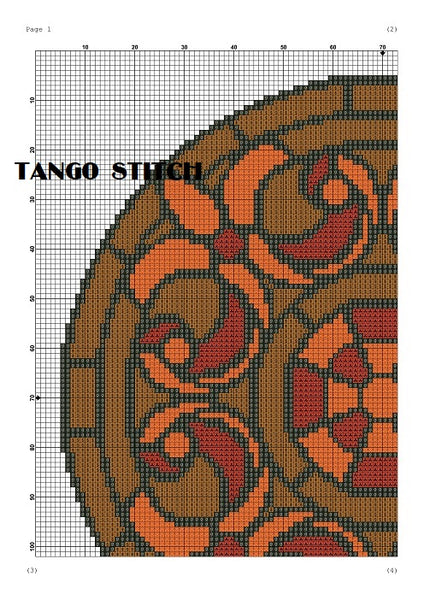 Stained glass orange ornament cross stitch pattern - Tango Stitch