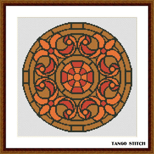 Stained glass orange ornament cross stitch pattern - Tango Stitch