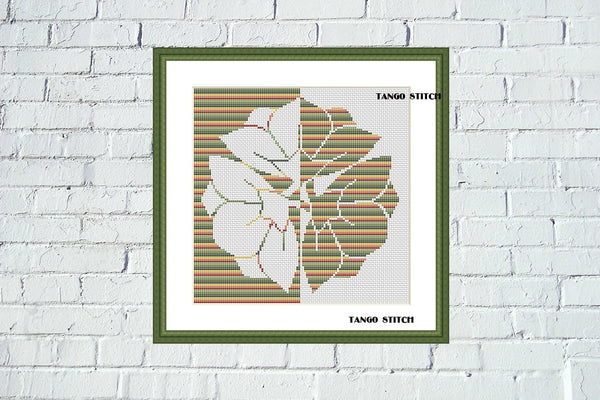 Green abstract striped flower cross stitch embroidery pattern - Tango Stitch