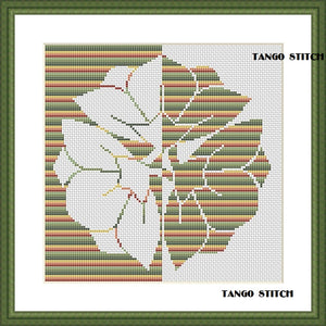 Green abstract striped flower cross stitch embroidery pattern - Tango Stitch