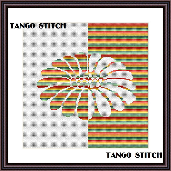 Rainbow striped flower cross stitch silhouette design - Tango Stitch