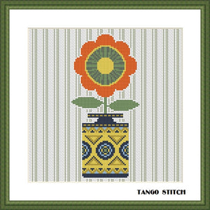 Orange abstract flower cross stitch striped pattern