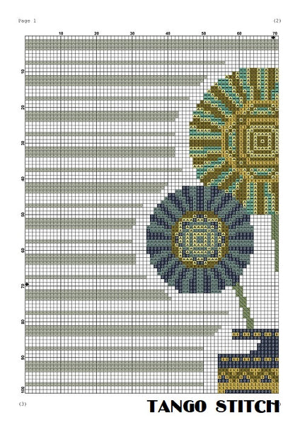 Striped abstract flower bouquet with vase cross stitch pattern - Tango Stitch