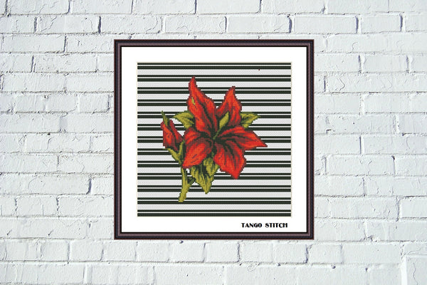 Striped red lily flower cross stitch pattern