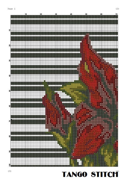 Striped red lily flower cross stitch pattern