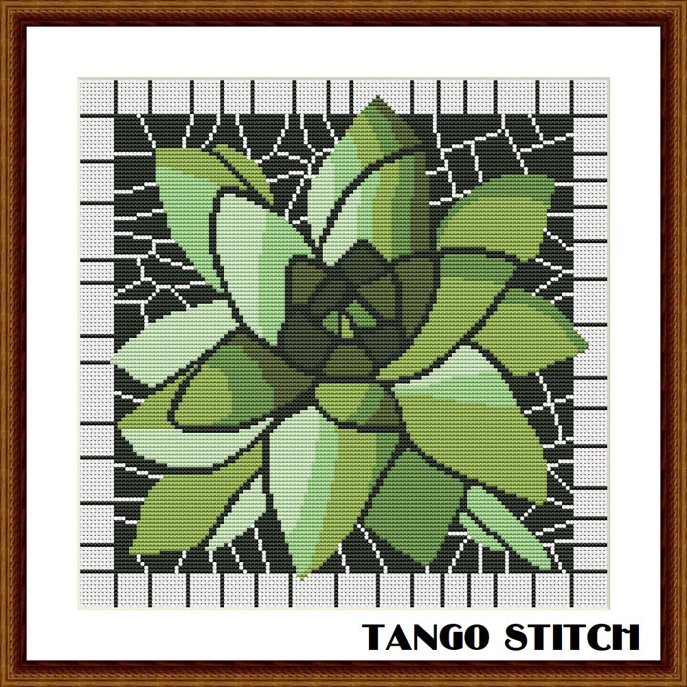 Succulent cute flower cross stitch pattern - Tango Stitch