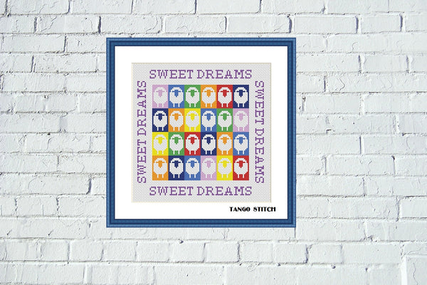 Sweet dreams pop art sheeps nursery cross stitch pattern