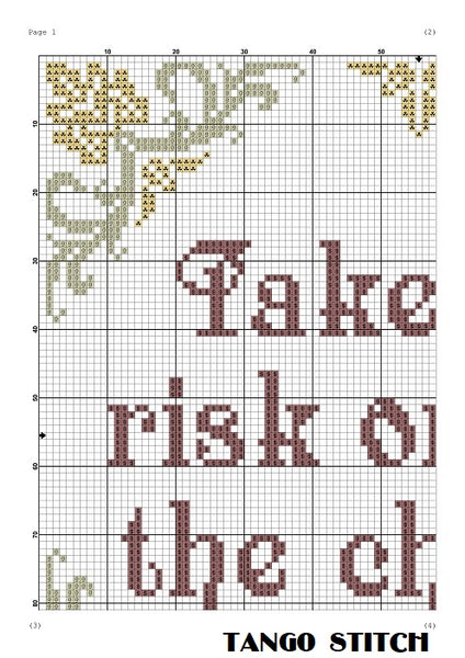 Take the risk or lose the chance motivational cross stitch pattern