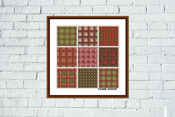 Red brown green tartan ornament cross stitch pattern