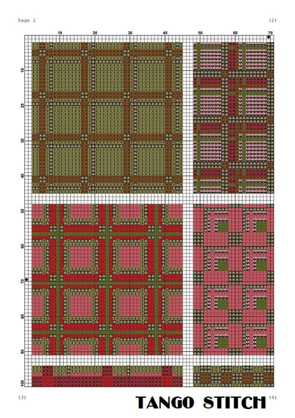 Red brown green tartan ornament cross stitch pattern