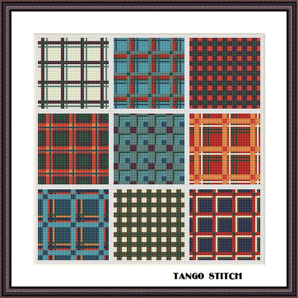 Tartan ornaments cross stitch hand embroidery pattern