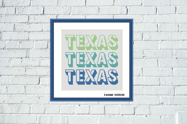 Texas typography cross stitch pattern - Tango Stitch