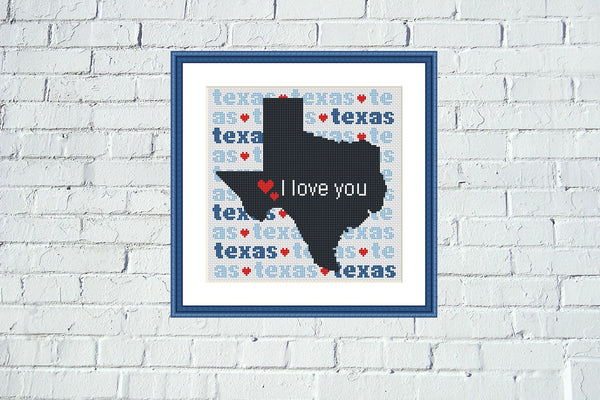 Texas map typography cross stitch pattern  