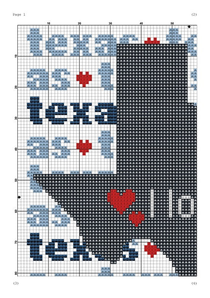 Texas map typography cross stitch pattern  