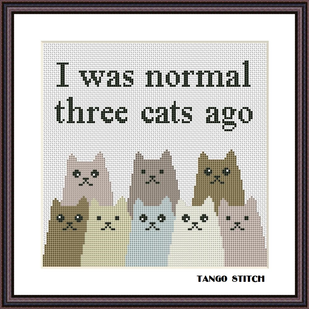 Tree cats ago funny cross stitch hand embroidery pattern
