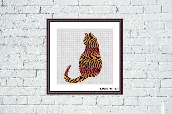 Tiger print cat cross stitch pattern