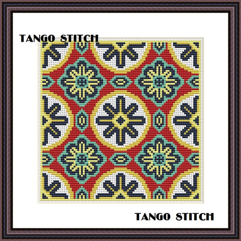 Azulejo tile cross stitch ornaments pattern - Tango Stitch