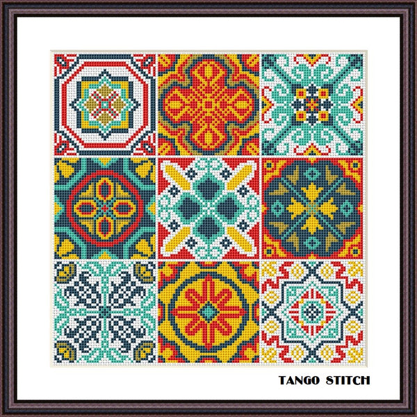 Cute ceramic tile ornaments cross stitch embroidery - Tango Stitch