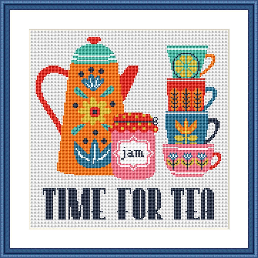 Time for tea funny kitchen cross stitch pattern