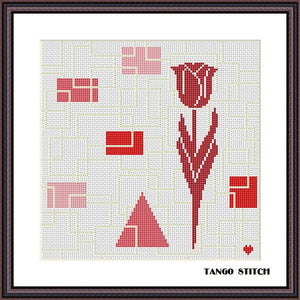 Red tulip flower cross stitch hand embroidery - Tango Stitch