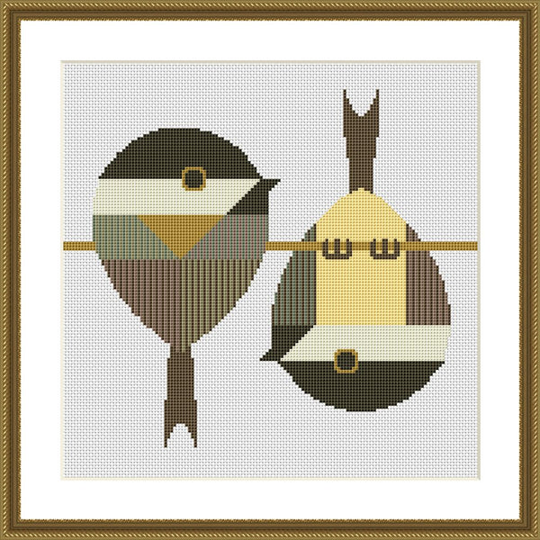 Two sparrows cute animals cross stitch pattern
