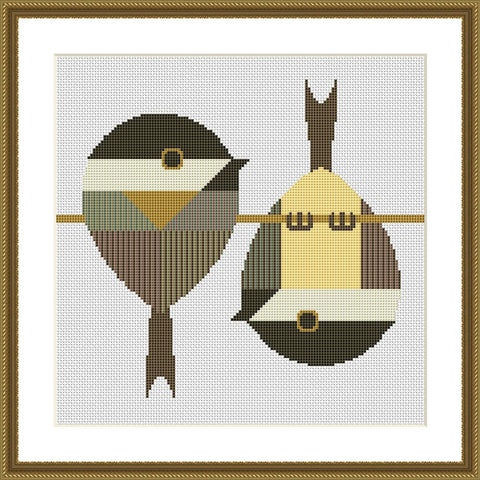 Two sparrows cute animals cross stitch pattern