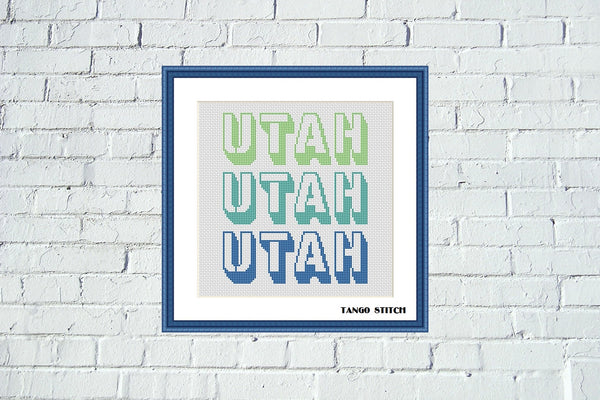 Utah blue green typography lettering cross stitch pattern