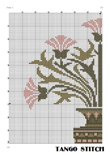 Art nouveau vase with flowers cross stitch pattern - Tango Stitch