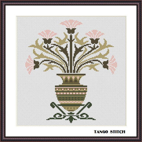 Art nouveau vase with flowers cross stitch pattern - Tango Stitch