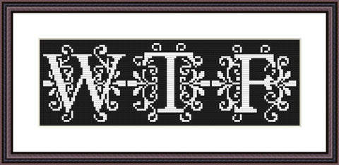 WTF black and white lettering cross stitch pattern