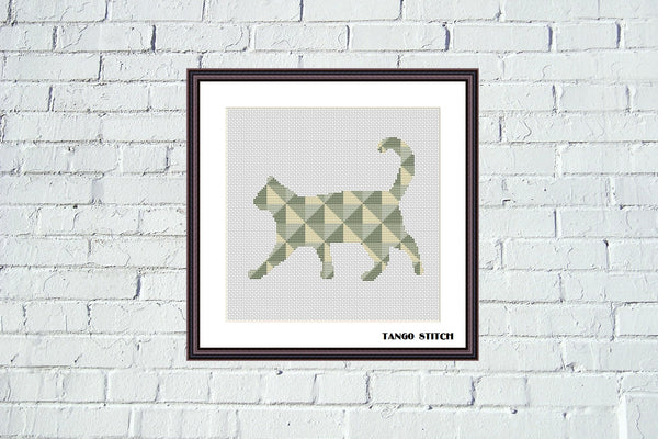 Walking cat geometric cross stitch pattern