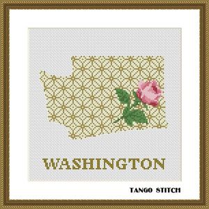 Washington USA state map ornament cross stitch pattern, Tango Stitch