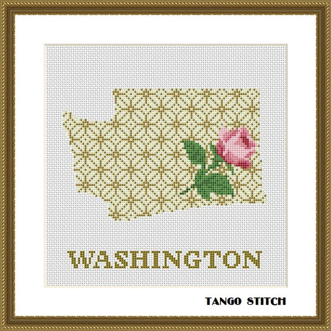 Washington USA state map ornament cross stitch pattern, Tango Stitch
