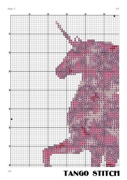 Pink watercolor unicorn cross stitch pattern