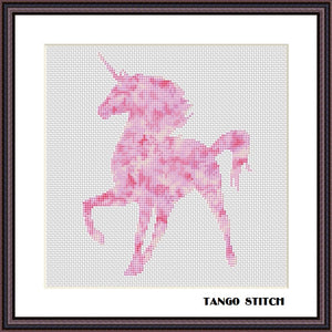 Pink watercolor unicorn cross stitch pattern