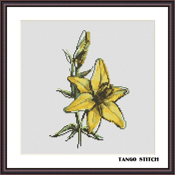Lily cross stitch design yellow watercolor flower