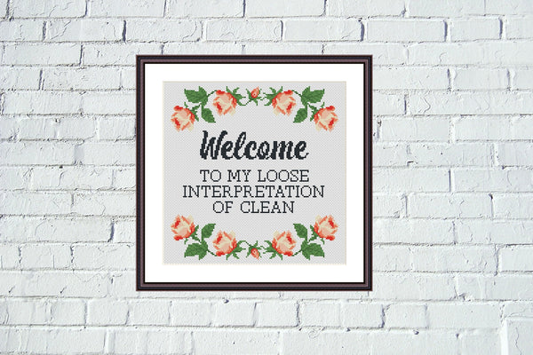 Welcome funny sassy Home Sweet Home sarcastic cross stitch pattern